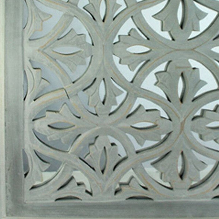 Decorative Mirror Wall Panel with Intricate Design,White and Gray,Set of 2