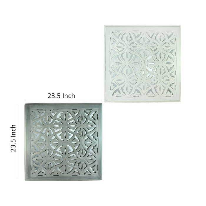 Decorative Mirror Wall Panel with Intricate Design,White and Gray,Set of 2