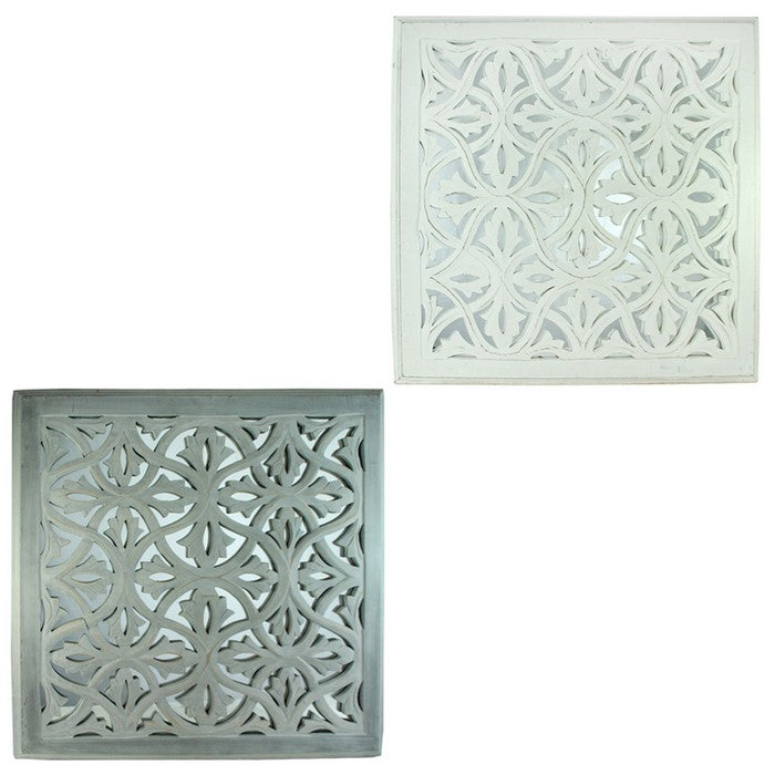Decorative Mirror Wall Panel with Intricate Design,White and Gray,Set of 2