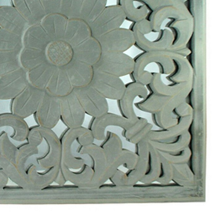 Decorative Mirror Wall Panels with Floral Design, White and Gray, Set of 2