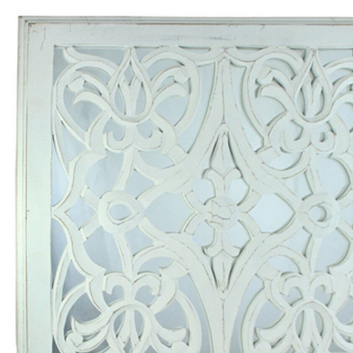 Square Mirror Wall Panels with Intricate Cutouts, White and Gray, Set of 2