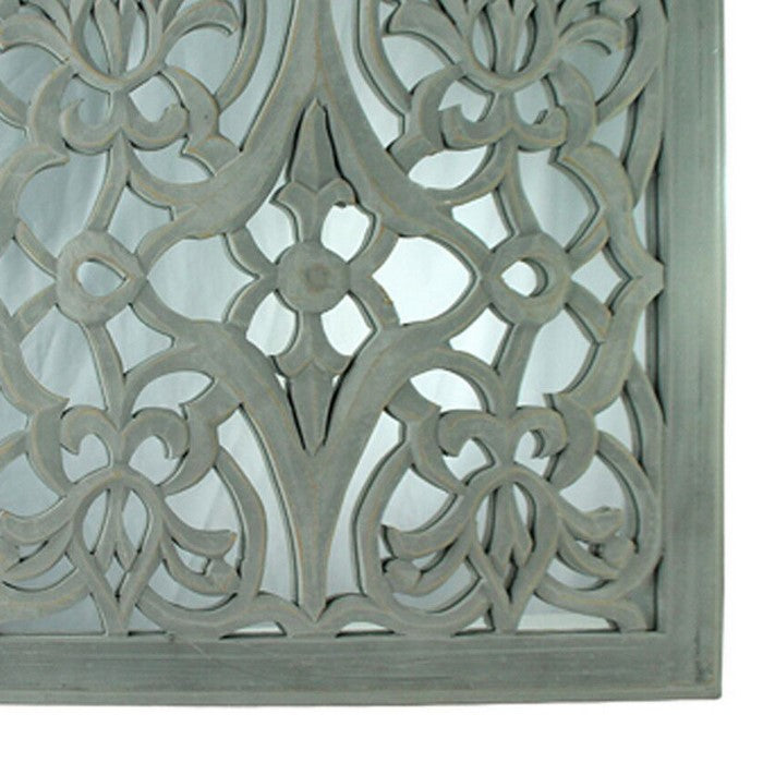 Square Mirror Wall Panels with Intricate Cutouts, White and Gray, Set of 2