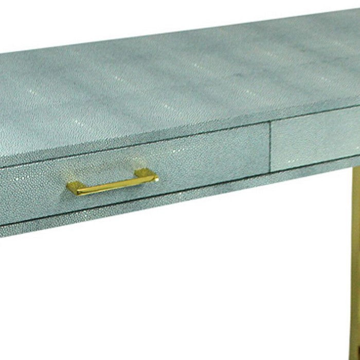 Rectangular Wood and Metal Console Table with 2 Drawers, Blue and Gold