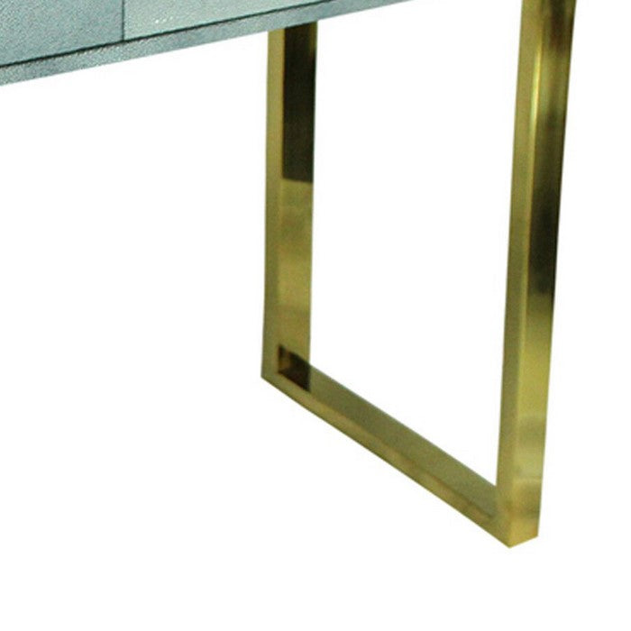 Rectangular Wood and Metal Console Table with 2 Drawers, Blue and Gold