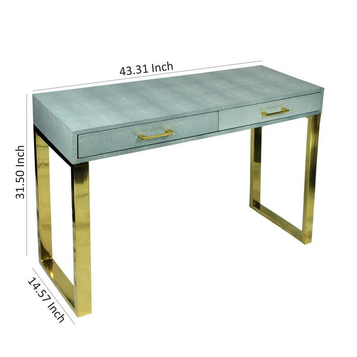 Rectangular Wood and Metal Console Table with 2 Drawers, Blue and Gold