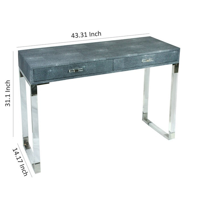 2 Drawer Wooden Console Table with Acrylic Legs, Gray and Chrome