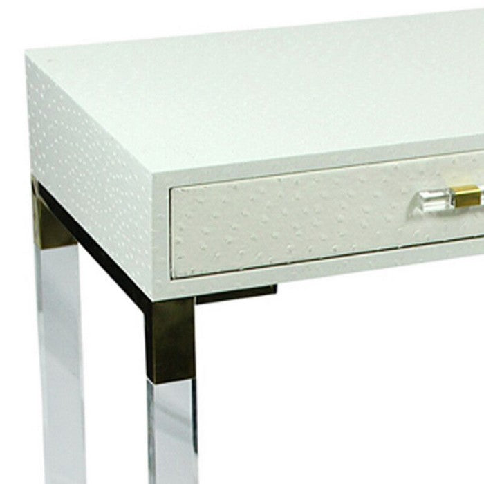 2 Drawer Wooden Console Table with Acrylic Legs, White and Gold