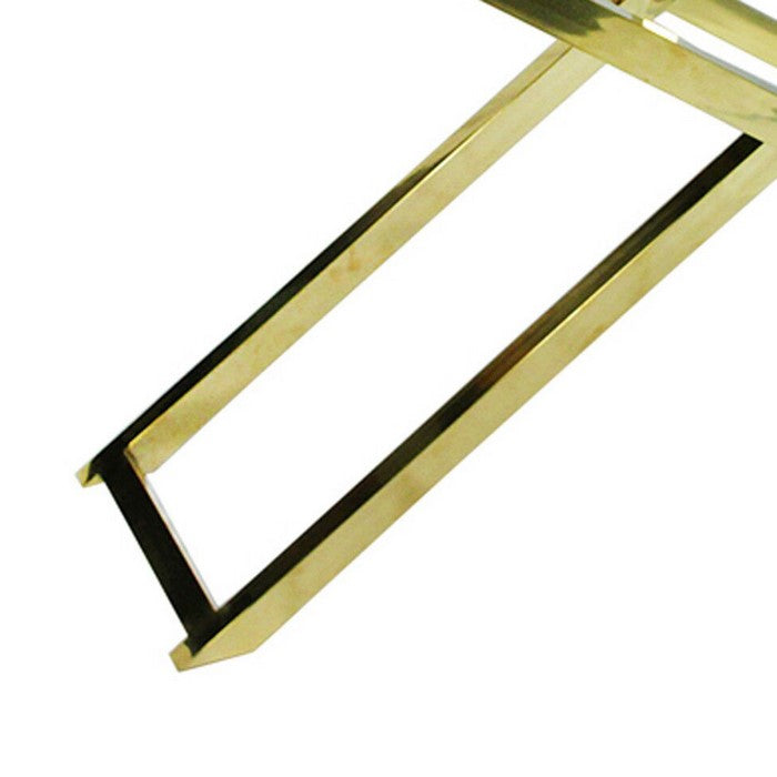 Wood and Metal Folding Console Table with 2 Drawers, Gray and Gold