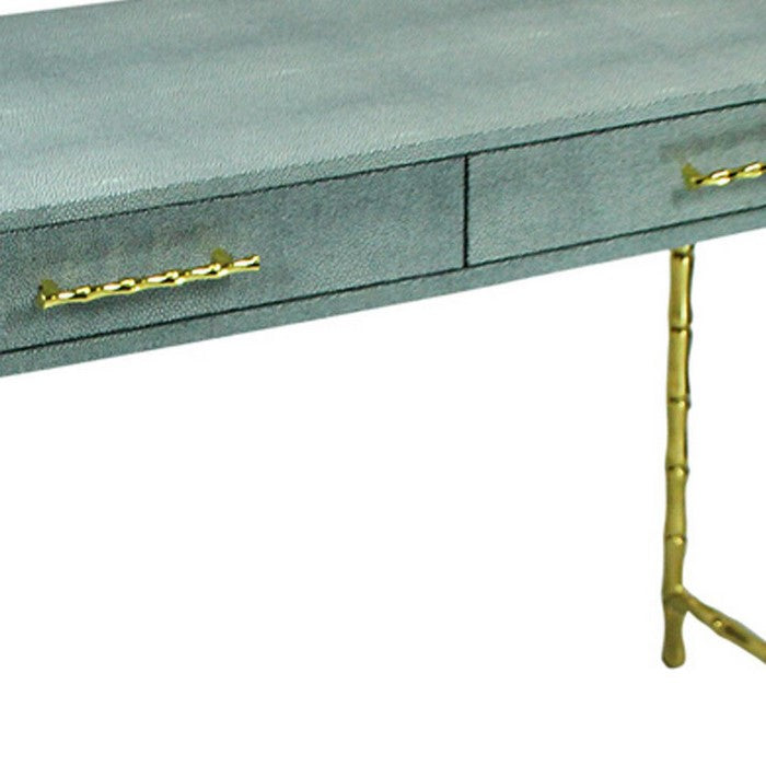 Wood and Metal Console Table with Bamboo Style Legs, Gold and Gray