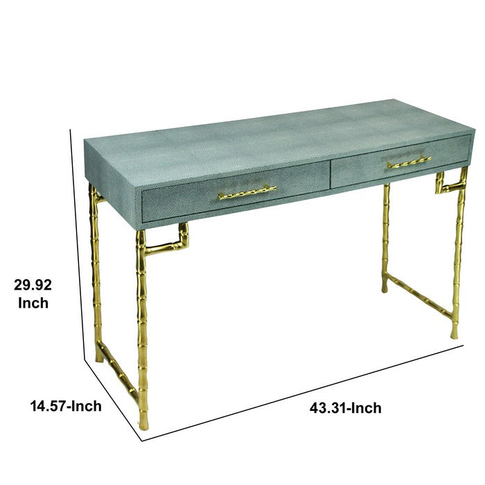 Wood and Metal Console Table with Bamboo Style Legs, Gold and Gray