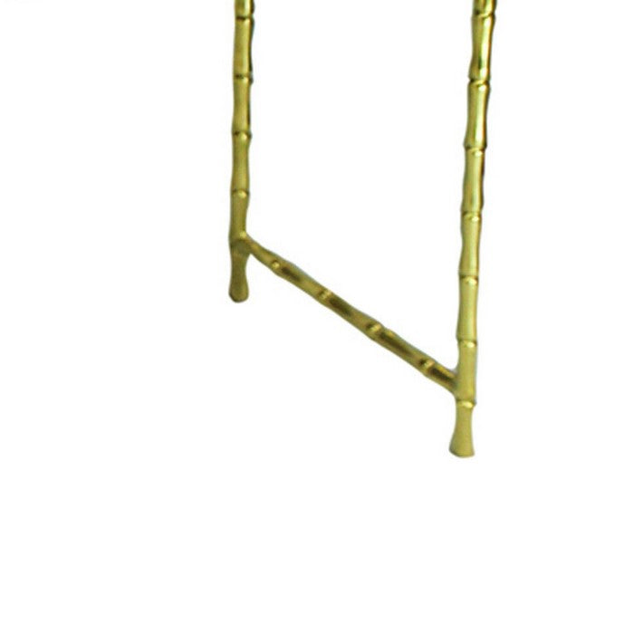 Wood and Metal Console Table with Bamboo Style Legs, White and Gold
