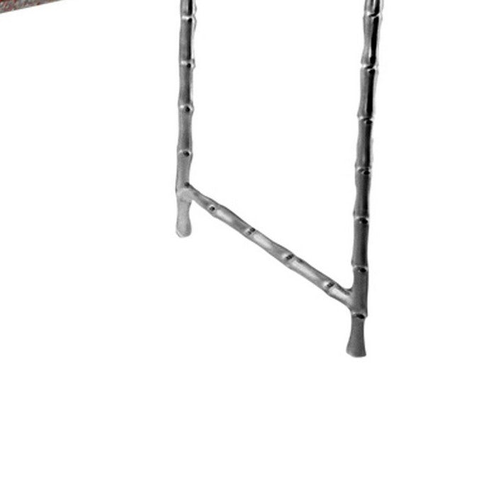 Wood and Metal Console Table with Bamboo Style Legs, Red and Silver