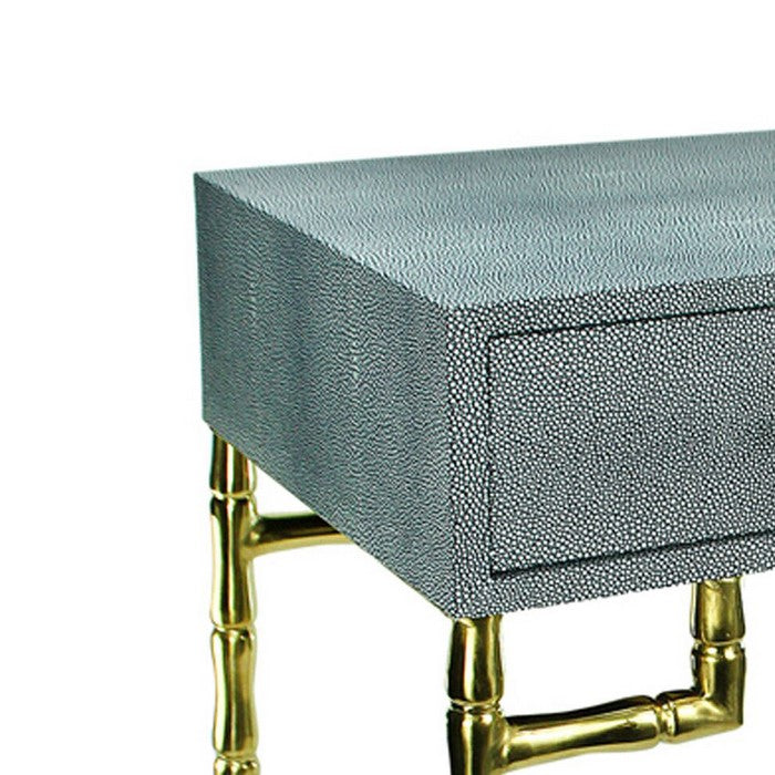 Wood and Metal Side Table with Bamboo Style Legs, Gray and Gold