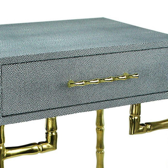 Wood and Metal Side Table with Bamboo Style Legs, Gray and Gold