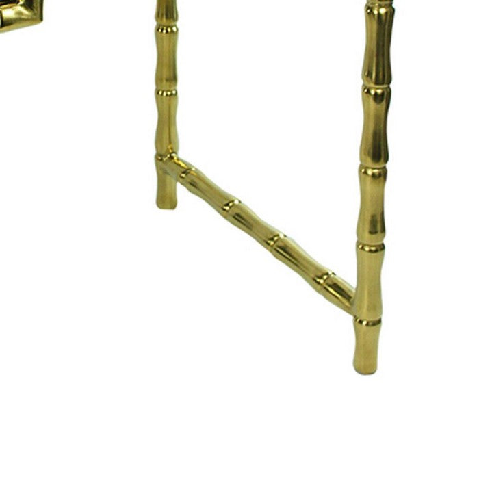 Wood and Metal Side Table with Bamboo Style Legs, Gray and Gold