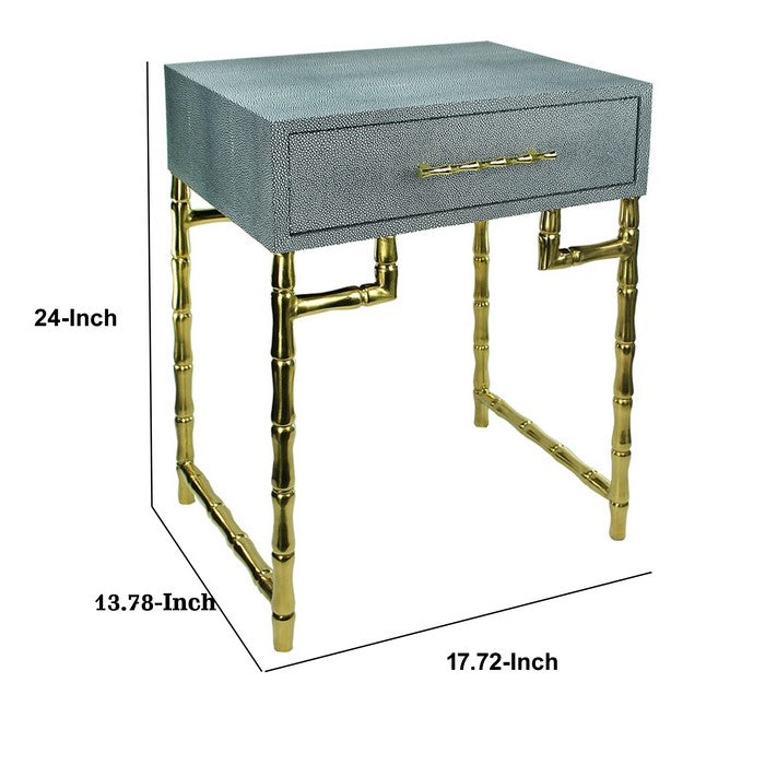 Wood and Metal Side Table with Bamboo Style Legs, Gray and Gold