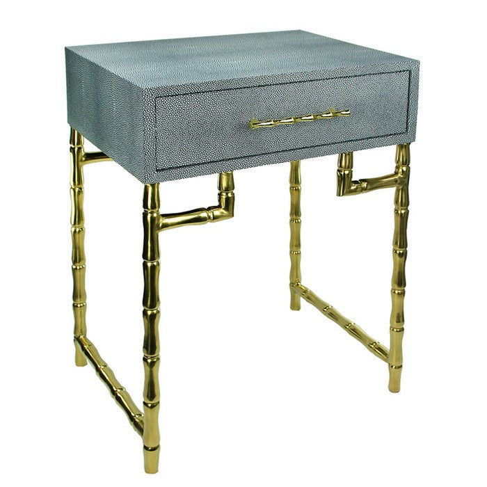 Wood and Metal Side Table with Bamboo Style Legs, Gray and Gold