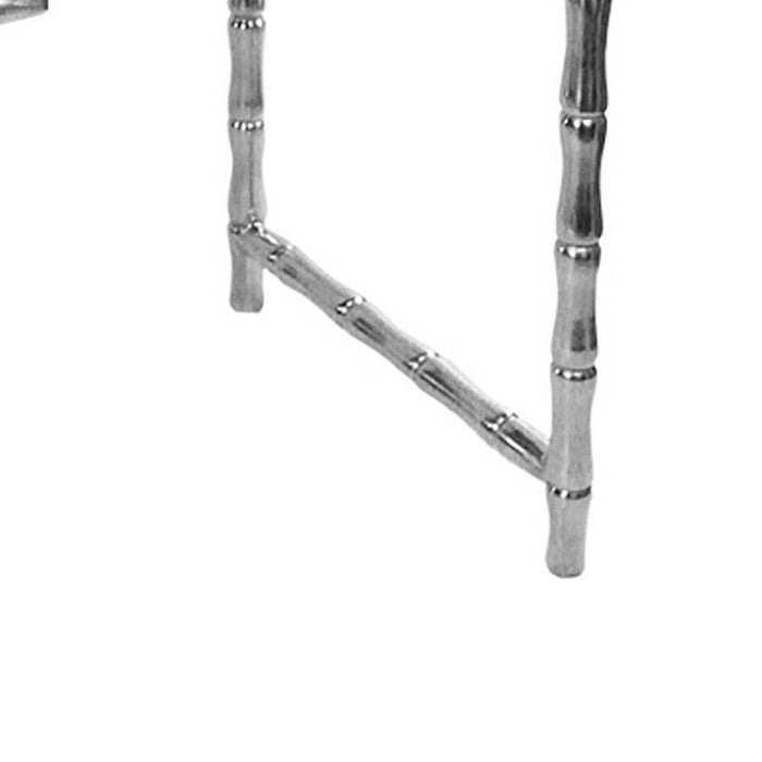 Wood and Metal Side Table with Bamboo Style Legs, Red and Silver