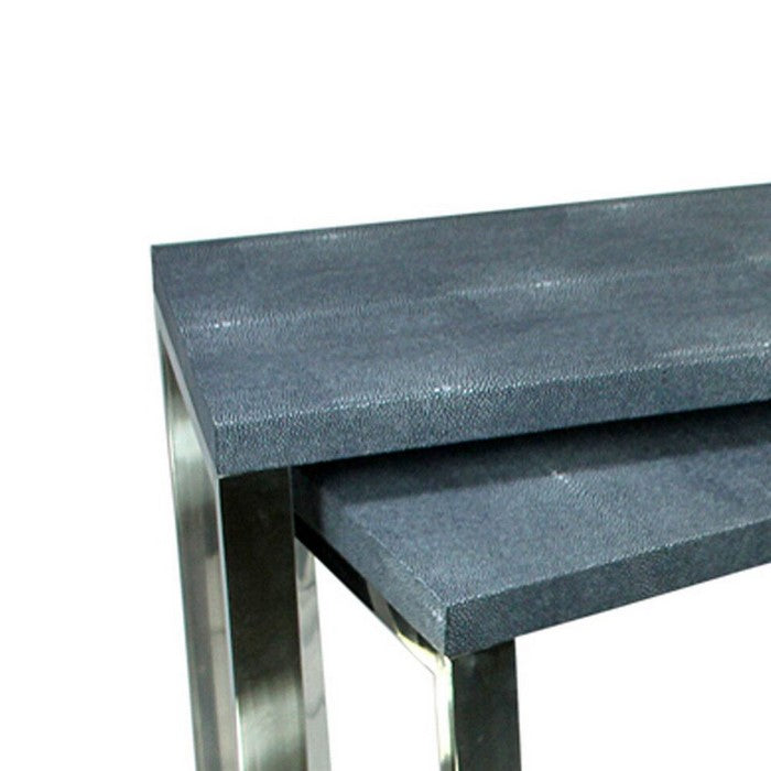 Rectangular Wood and Metal Console Tables, Gray and Silver, Set of 2.