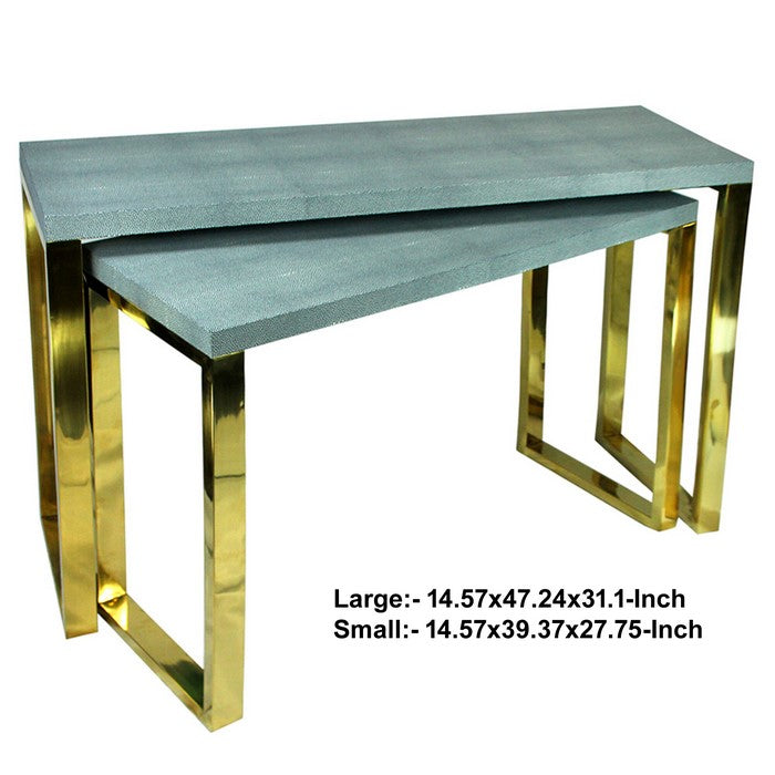 Rectangular Wood and Metal Console Tables, Gray and Gold, Set of 2.