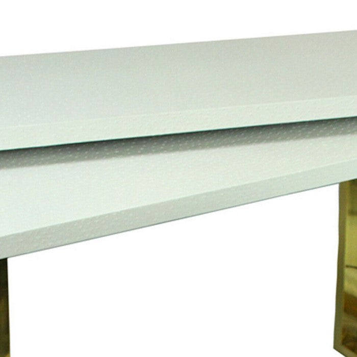 Rectangular Wood and Metal Console Tables, White and Gold, Set of 2.