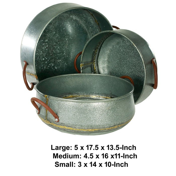 Metal Planters with Golden Accenting, Gray, Set of 3
