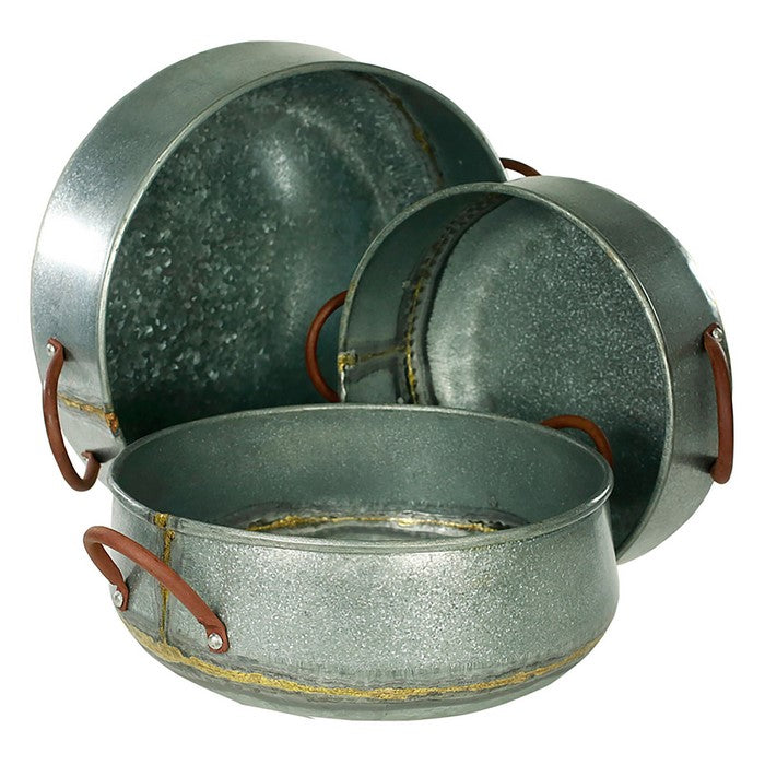 Metal Planters with Golden Accenting, Gray, Set of 3