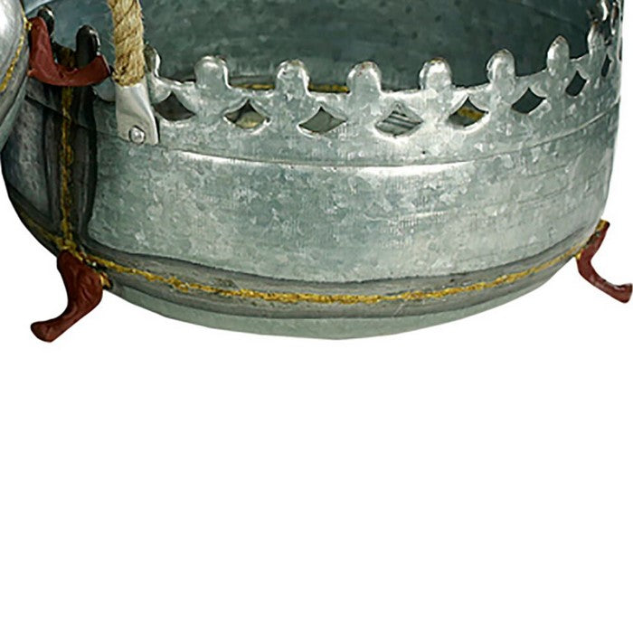 Metal Crown Style Planters with Golden Accenting, Gray, Set of 3