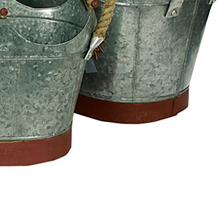 Crown Shape Metal Tubs with Rope Handles, Gray, Set of 3