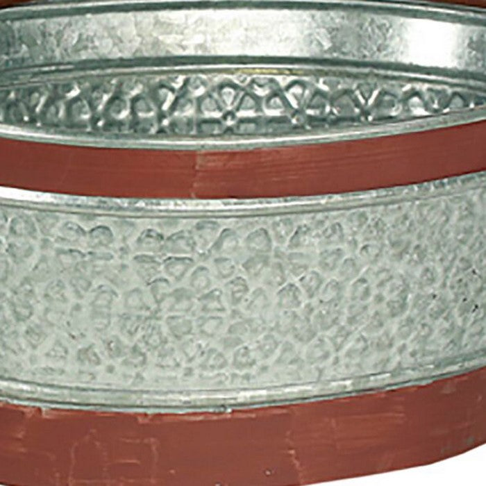 Metal Tubs with Embossed Floral Design, Gray, Set of 3