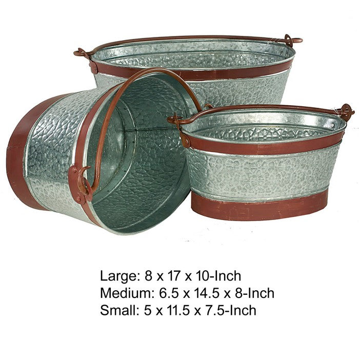 Metal Tubs with Embossed Floral Design, Gray, Set of 3