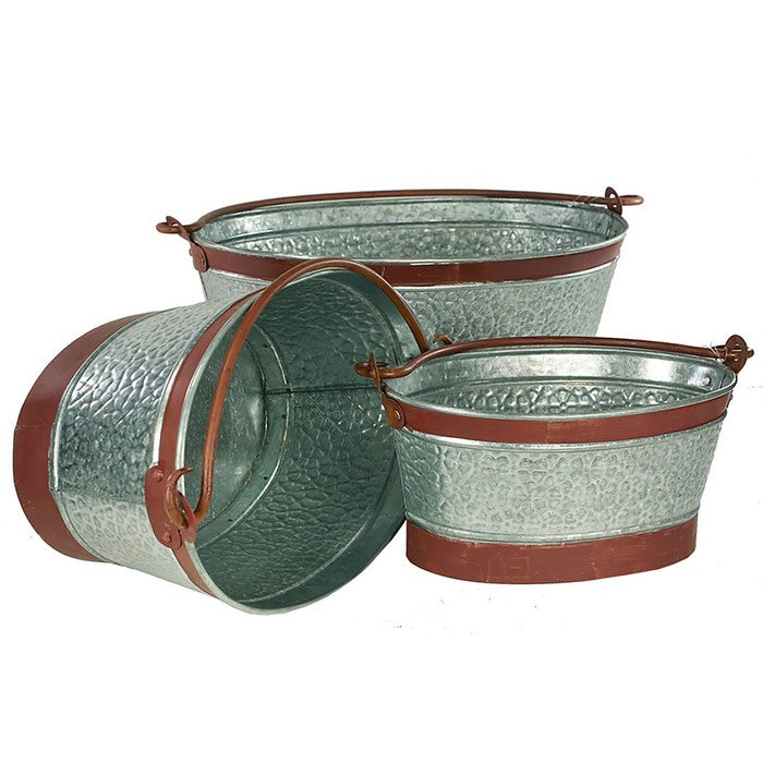 Metal Tubs with Embossed Floral Design, Gray, Set of 3