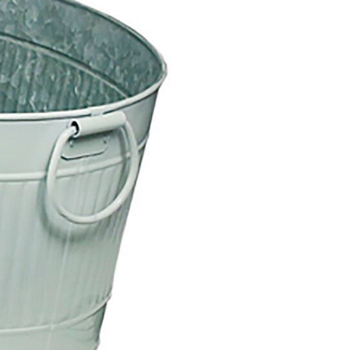 Ribbed Design Metal Tubs with Side Ring Handles , Gray, Set of 3