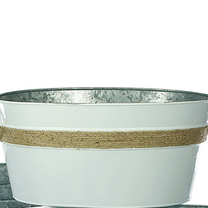 Metal Tubs with Rope Accents and Side Ring Handles, White, Set of 4