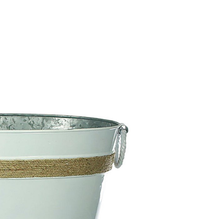 Metal Tubs with Rope Accents and Side Ring Handles, White, Set of 4