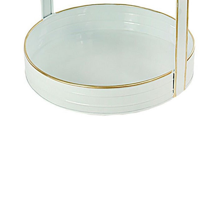 Round Metal 3 Tier Server Tray with Integrated Handle, White