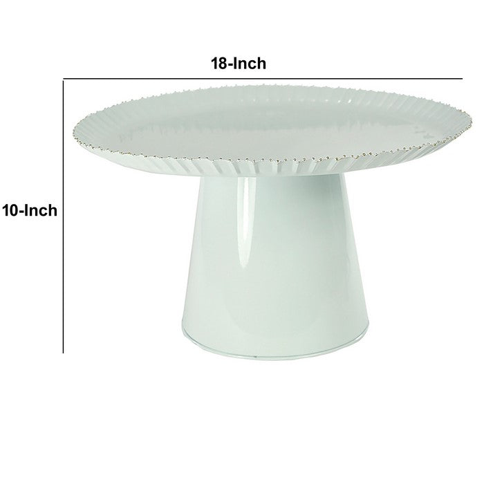 Metal Cake Stand with Ribbed Borders, White