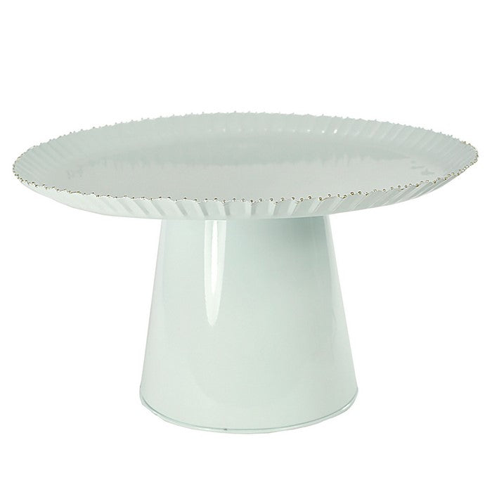 Metal Cake Stand with Ribbed Borders, White