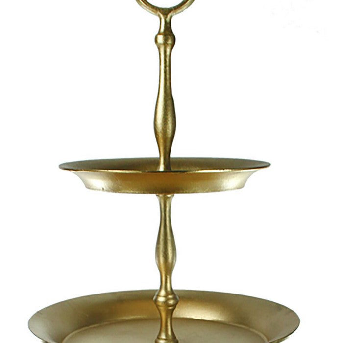 Metal 3 Tier Server Tray with Integrated Ring Handle, Gold
