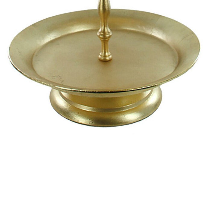 Metal 3 Tier Server Tray with Integrated Ring Handle, Gold