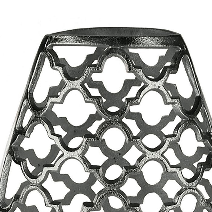 Metal Vase with Quatrefoil Cutout Design, Silver, Large