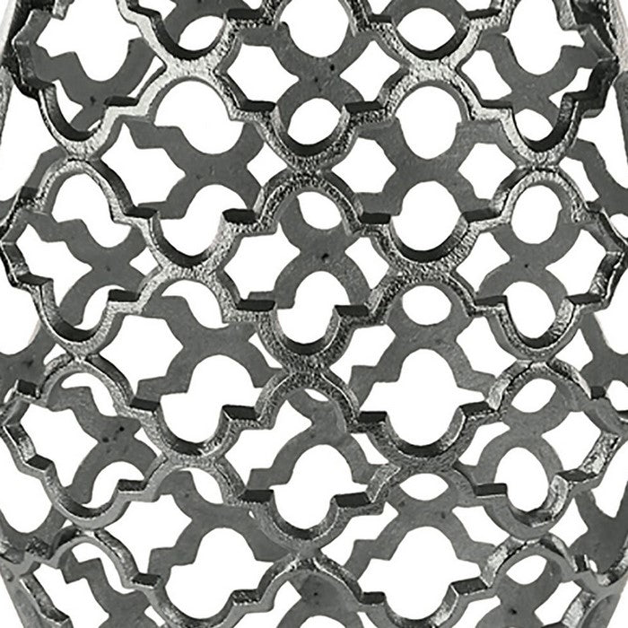 Metal Vase with Quatrefoil Cutout Design, Silver, Large