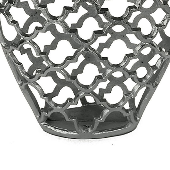 Metal Vase with Quatrefoil Cutout Design, Silver, Large