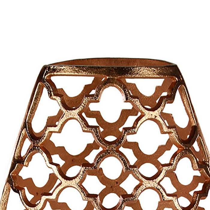 Metal Vase with Quatrefoil Cutout Design, Rose Gold, Large