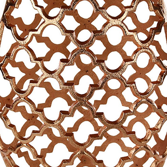 Metal Vase with Quatrefoil Cutout Design, Rose Gold, Large