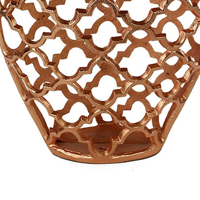 Metal Vase with Quatrefoil Cutout Design, Rose Gold, Large
