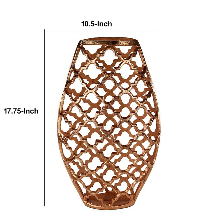 Metal Vase with Quatrefoil Cutout Design, Rose Gold, Large