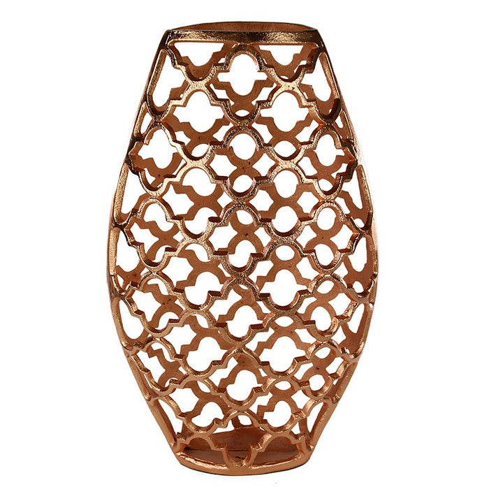 Metal Vase with Quatrefoil Cutout Design, Rose Gold, Large