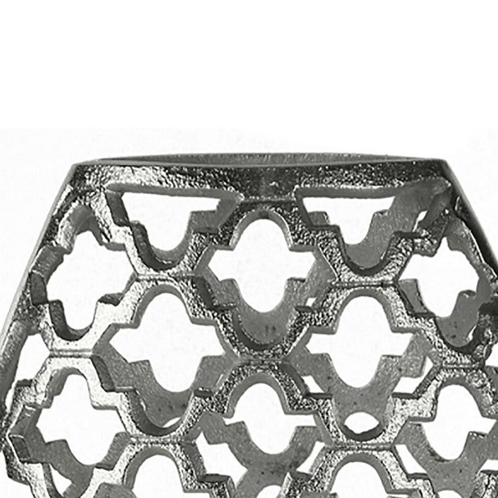 Metal Vase with Quatrefoil Cutout Design, Silver, Small
