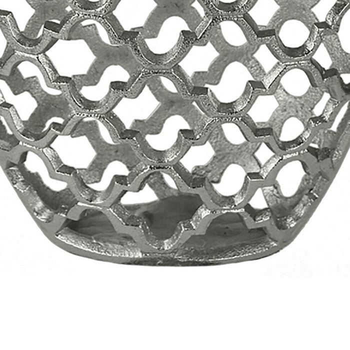 Metal Vase with Quatrefoil Cutout Design, Silver, Small